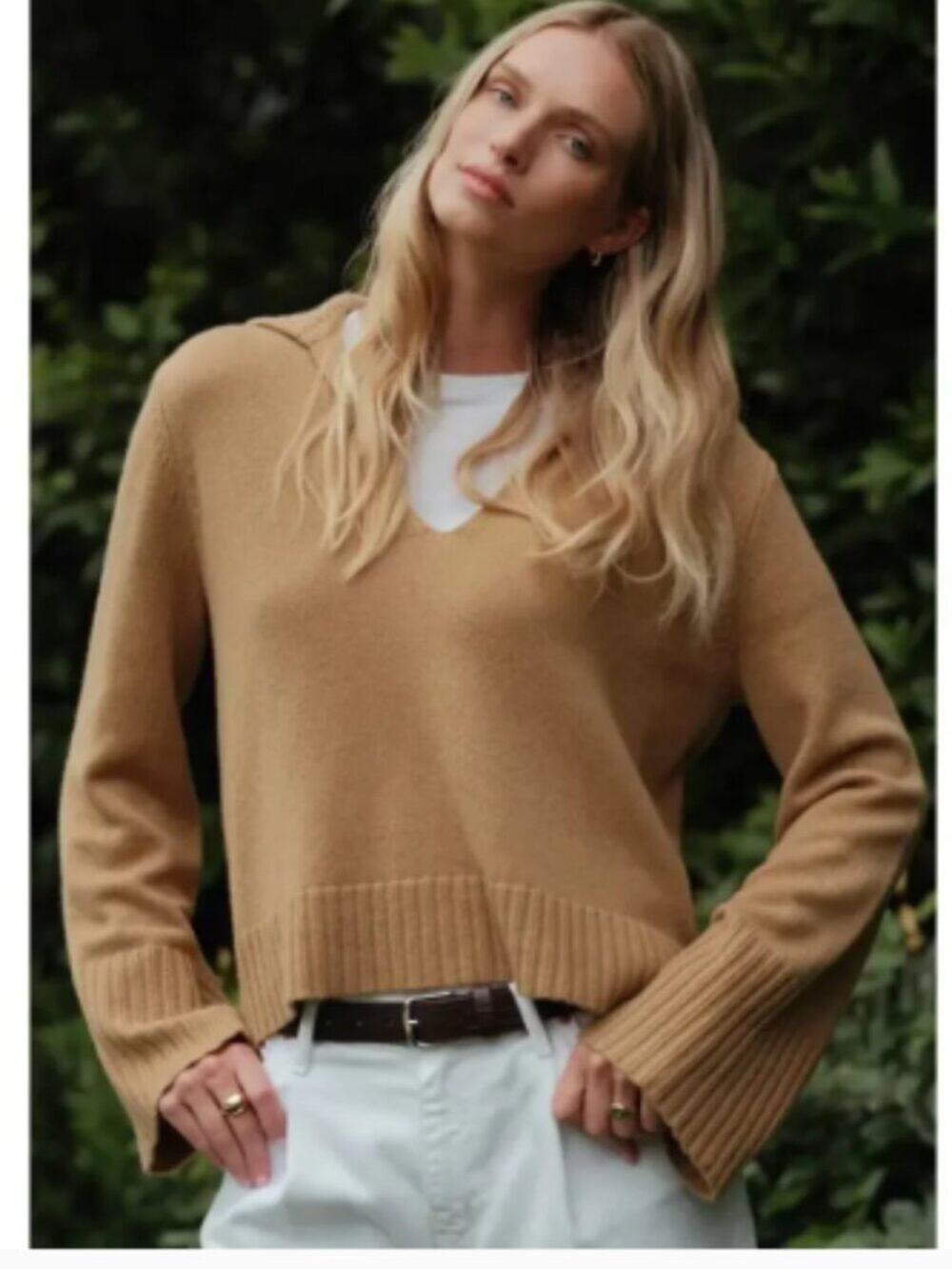 Jenni Kayne Cashmere Frances Polo Sweater in Camel Sz S